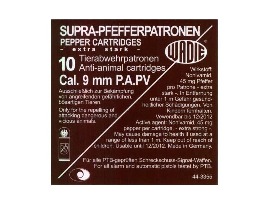 Wadie 9mm PA PV-Supra Pepper gáztöltény 120mg